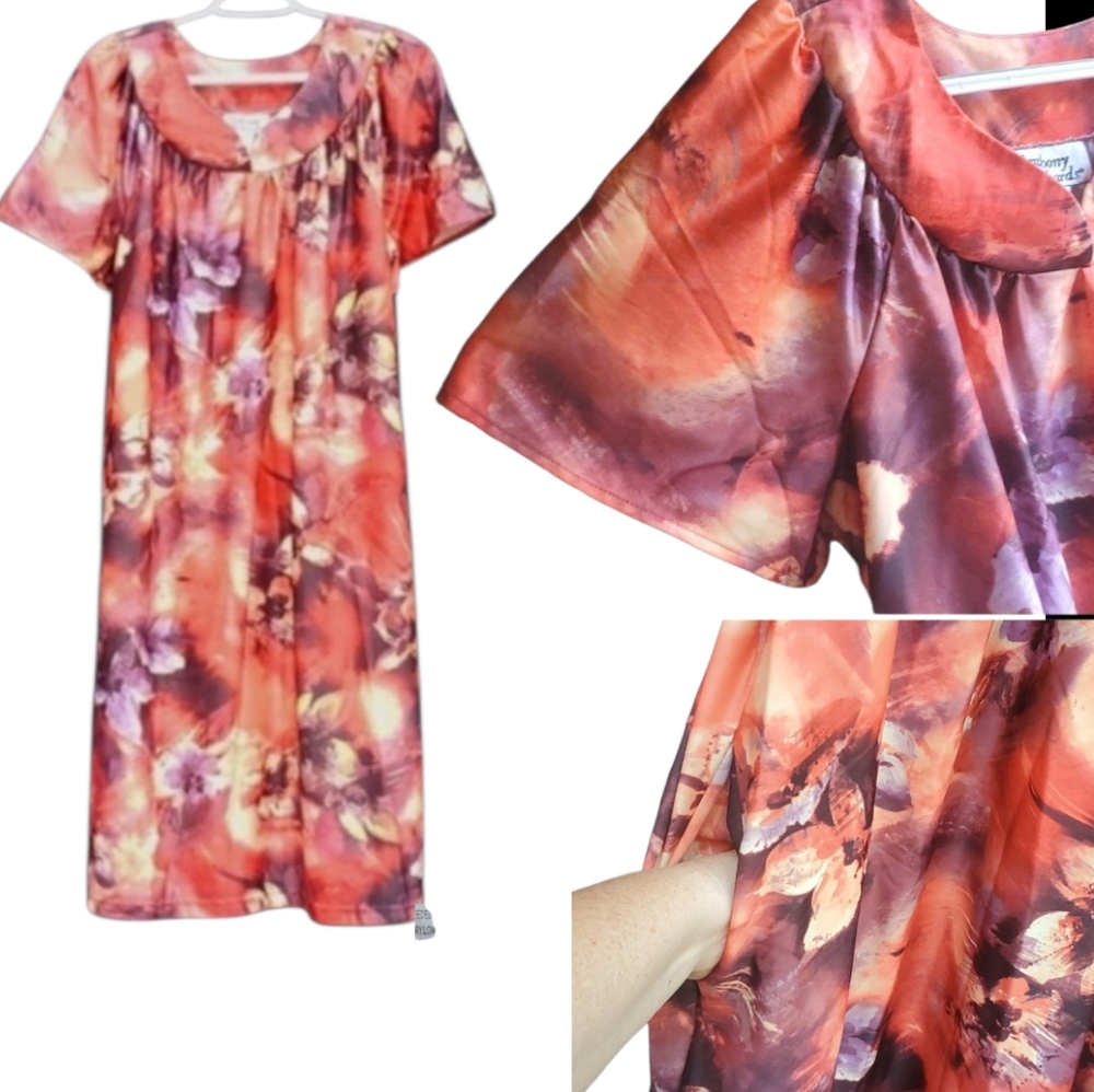 Vintage Anthony Richards Floral Hawaiian Tropical Pockets House Coat M Pullover